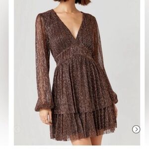 Miami Metallic Long Sleeve Dress in Brown